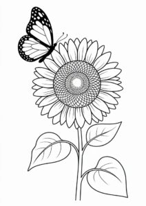 Sunflower With Butterfly Coloring Page 4