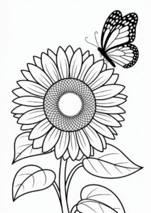 Sunflower With Butterfly Coloring Page 5