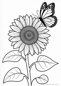 Sunflower With Butterfly Coloring Page 6