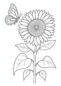 Sunflower With Butterfly Coloring Page 8