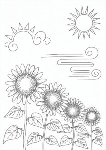 Sunflowers Blowing In The Wind For Coloring 1
