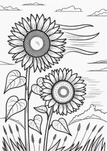 Sunflowers Blowing In The Wind For Coloring 3