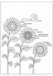 Sunflowers Blowing In The Wind For Coloring 4