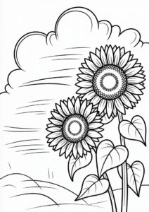 Sunflowers Blowing In The Wind For Coloring 6