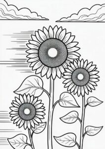 Sunflowers Blowing In The Wind For Coloring 7