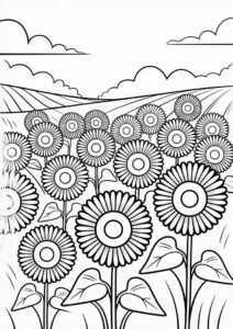 Sunflowers In Field To Color 1