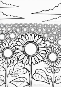 Sunflowers In Field To Color 2