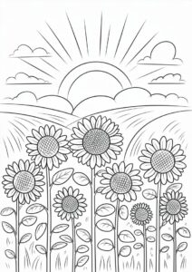 Sunflowers In Field To Color 3