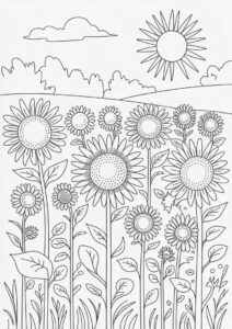 Sunflowers In Field To Color 4