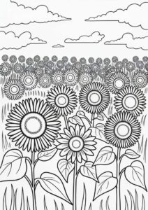 Sunflowers In Field To Color 5