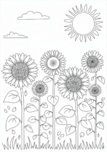 Sunflowers In Field To Color 7