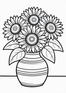 Sunflowers In Vase Coloring Sheet 1