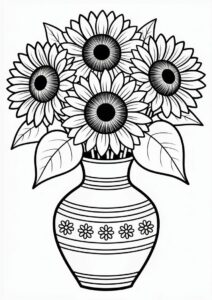 Sunflowers In Vase Coloring Sheet 2