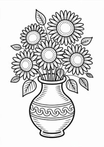 Sunflowers In Vase Coloring Sheet 3