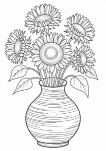 Sunflowers In Vase Coloring Sheet 4