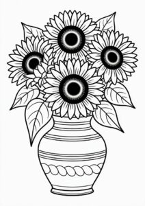Sunflowers In Vase Coloring Sheet 5