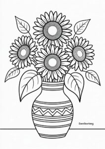 Sunflowers In Vase Coloring Sheet 6