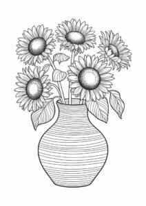 Sunflowers In Vase Coloring Sheet 7