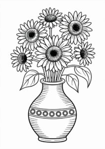 Sunflowers In Vase Coloring Sheet 8