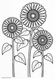 Tall Standing Sunflowers Coloring Sheet 1