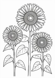 Tall Standing Sunflowers Coloring Sheet 2