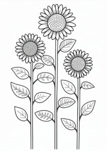 Tall Standing Sunflowers Coloring Sheet 3