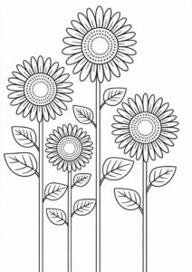 Tall Standing Sunflowers Coloring Sheet 4