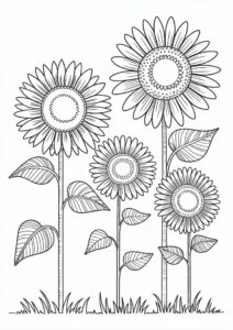 Tall Standing Sunflowers Coloring Sheet 7