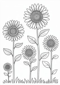 Tall Standing Sunflowers Coloring Sheet 8