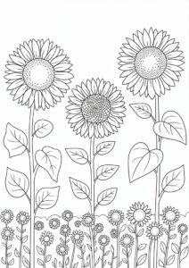 Three Sunflowers In Field Coloring 1