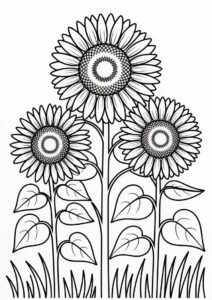 Three Sunflowers In Field Coloring 2