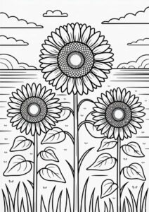 Three Sunflowers In Field Coloring 3