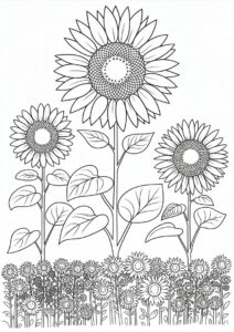 Three Sunflowers In Field Coloring 4