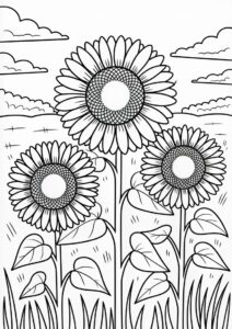 Three Sunflowers In Field Coloring 6