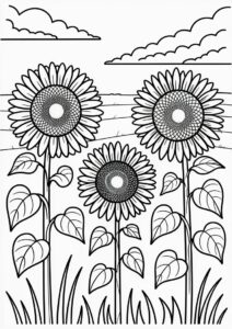 Three Sunflowers In Field Coloring 7