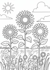 Three Sunflowers In Field Coloring 8