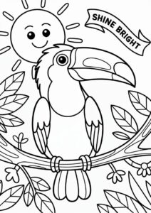 Toucan Coloring Page Perched On Branch In Front Of Sun 5