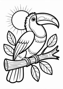 Toucan Coloring Page Perched On Branch In Front Of Sun 8