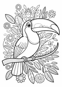 Toucan Coloring Page Sitting With Flowers Mandala 1