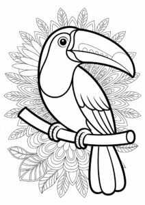 Toucan Coloring Page Sitting With Flowers Mandala 2