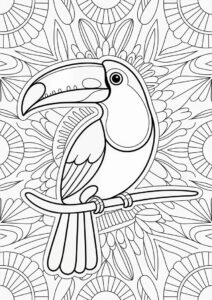 Toucan Coloring Page Sitting With Flowers Mandala 3