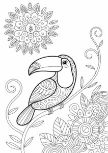 Toucan Coloring Page Sitting With Flowers Mandala 4