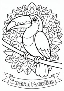 Toucan Coloring Page Sitting With Flowers Mandala 5