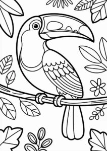 Toucan Coloring Page With Detailed Beak And Wings 1