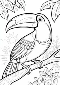 Toucan Coloring Page With Detailed Beak And Wings 14
