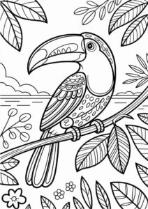 Toucan Coloring Page With Detailed Beak And Wings 8