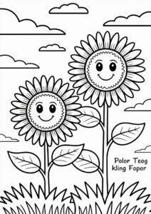 Two Smiling Sunflowers To Color In 1