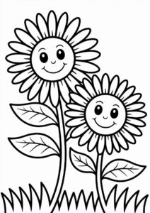 Two Smiling Sunflowers To Color In 2