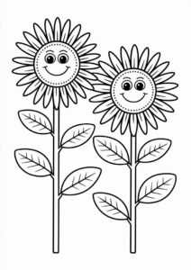 Two Smiling Sunflowers To Color In 3