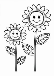 Two Smiling Sunflowers To Color In 4